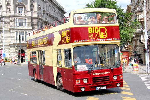 BUDAPEST, HUNGARY - JULY 23, 2014: City sightseeing bus Alexander RH at the city street.