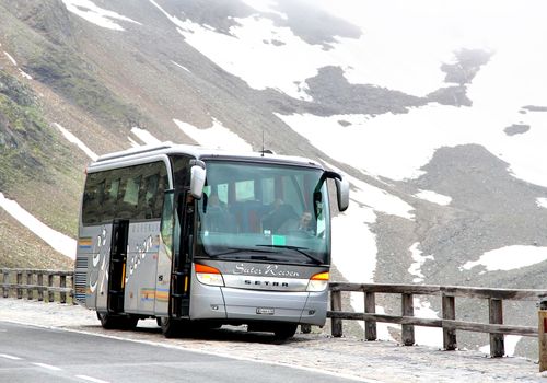 TYROL, AUSTRIA - JULY 29, 2014: German coach Setra S411HD at the Grossglockner High Alpine Road.