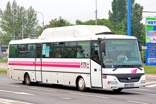 BRNO, CZECH REPUBLIC - JULY 22, 2014: Interurban coach SOR CG12 at the city street.