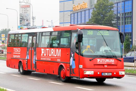 BRNO, CZECH REPUBLIC - JULY 22, 2014: Interurban coach SOR C10.5 at the city street.