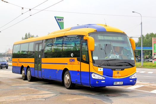 BRNO, CZECH REPUBLIC - JULY 22, 2014: Interurban coach Irizar i4 at the city street.