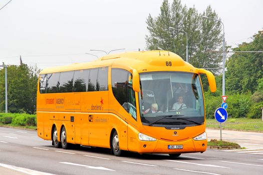 BRNO, CZECH REPUBLIC - JULY 22, 2014: Interurban coach Irizar PB at the city street.