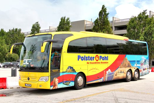 VENICE, ITALY - JULY 30, 2014: Interurban coach Mercedes-Benz O580-17RHD Travego at the touristic bus station.