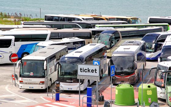 VENICE, ITALY - JULY 30, 2014: Interurban coaches at the touristic bus station.