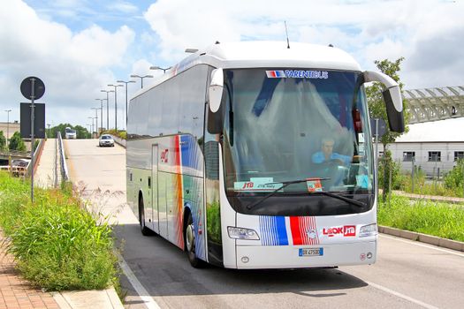 VENICE, ITALY - JULY 30, 2014: Touristic coach Irisbus Domino HDH at the city street.