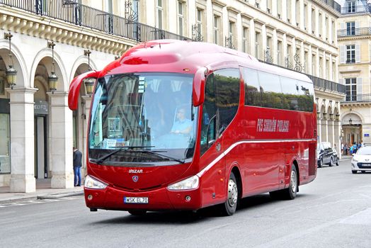 PARIS, FRANCE - AUGUST 8, 2014: Touristic coach Irizar PB at the city street.