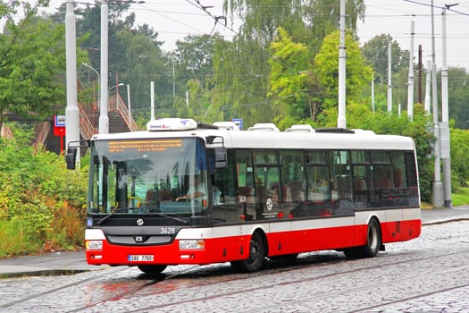 PRAGUE, CZECH REPUBLIC - JULY 21, 2014: Modern city bus SOR NB12 at the city street.