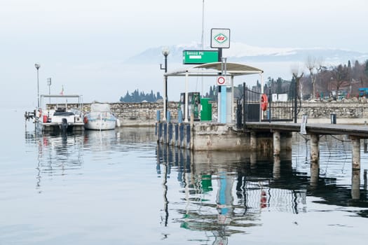 Manerba, Italy - January 1, 2016: Petrol station for boats on Lake Garda.