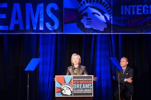 USA, New York: Presidential candidate Hillary Clinton gave a speech on the issue of immigration at the National Integration Conference in New York on December 14, 2015.