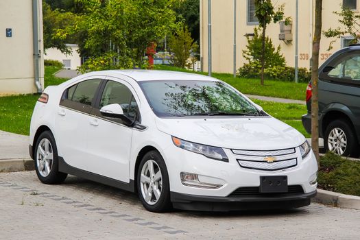 FRANKFURT AM MAIN, GERMANY - SEPTEMBER 15, 2013: Motor car Chevrolet Volt at the city street.