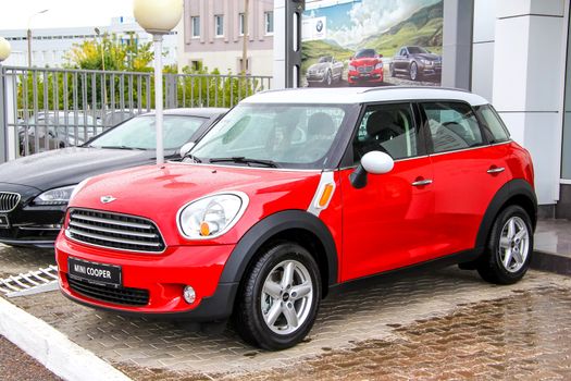 UFA, RUSSIA - SEPTEMBER 6, 2014: Motor car Mini Cooper Countryman at the BMW trade center.