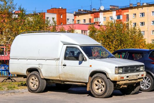 NOVYY URENGOY, RUSSIA - AUGUST 28, 2012: Motor car Nissan Datsun at the city street,