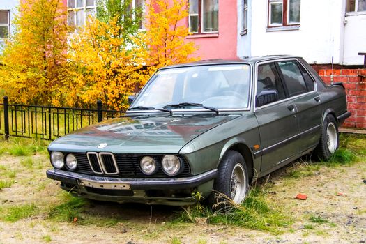 NOVYY URENGOY, RUSSIA - SEPTEMBER 8, 2012: Motor car BMW E28 5-series at the city street.