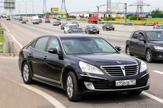 MOSCOW, RUSSIA - JUNE 2, 2012: Motor car Hyundai Equus at the interurban freeway.