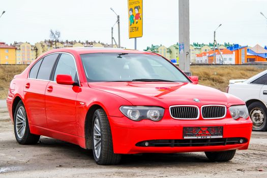 NOVYY URENGOY, RUSSIA - MAY 22, 2014: Motor car BMW E65 7-series at the city street.