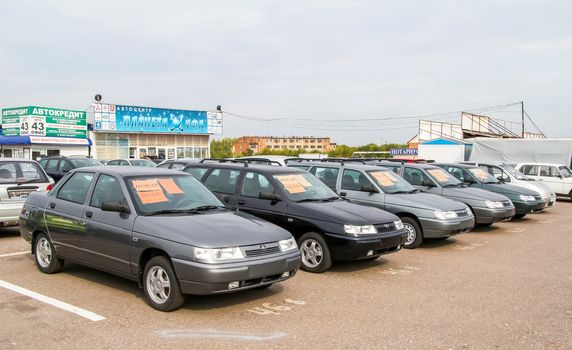 UFA, RUSSIA - SEPTEMBER 5, 2011: Brand new motor cars Lada 2110 at the trade center.