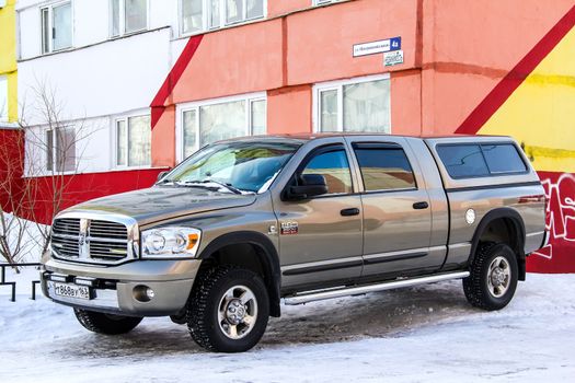 NOVYY URENGOY, RUSSIA - APRIL 12, 2014: Motor car Dodge Ram 2500 at the city street.