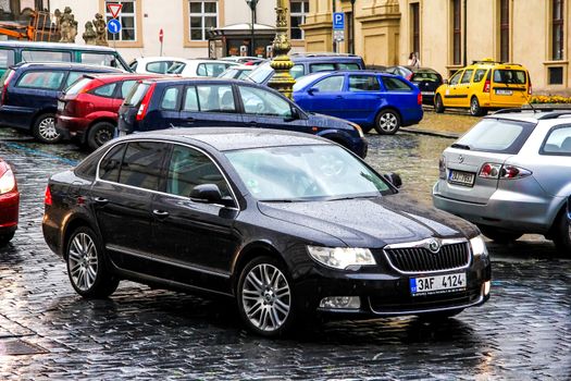 PRAGUE, CZECH REPUBLIC - JULY 21, 2014: Motor car Skoda Superb at the city street.