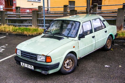 PRAGUE, CZECH REPUBLIC - JULY 21, 2014: Motor car Skoda 120 at the city street.