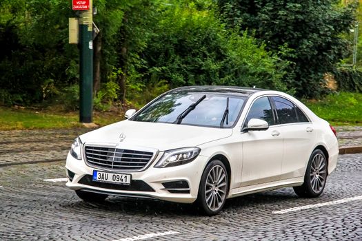 PRAGUE, CZECH REPUBLIC - JULY 21, 2014: Motor car Mercedes-Benz W222 S-class at the city street.