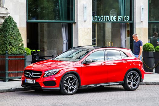 BUDAPEST, HUNGARY - JULY 23, 2014: Motor car Mercedes-Benz X156 GLA-class at the city street.
