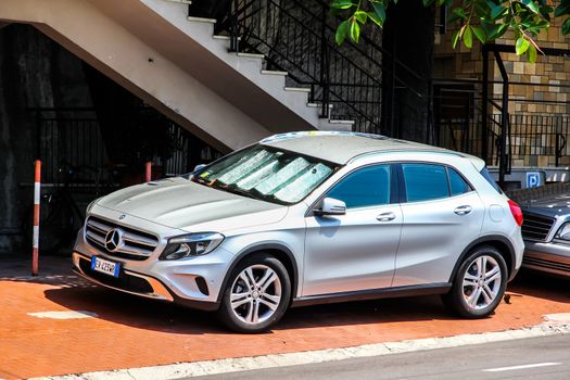 RIVIERA, FRANCE - AUGUST 2, 2014: Motor car Mercedes-Benz X156 GLA-class at the city street.
