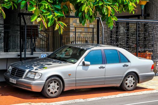 RIVIERA, FRANCE - AUGUST 2, 2014: Motor car Mercedes-Benz W140 S-class at the city street.