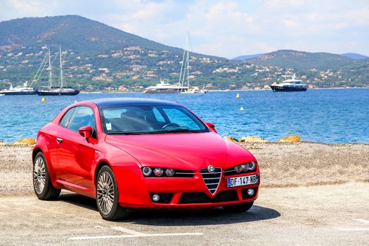 SAINT-TROPEZ, FRANCE - AUGUST 3, 2014: Motor car Alfa Romeo Brera at the city street.