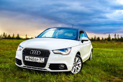 NOVYY URENGOY, RUSSIA - AUGUST 21, 2015: Motor car Audi A1 at the countryside.