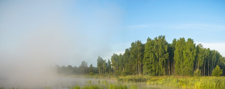 landscape with natural foggy river, nature series