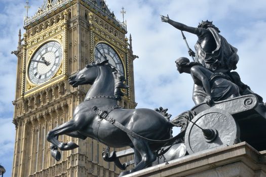 London Big Ben and Boudica in chariot statue