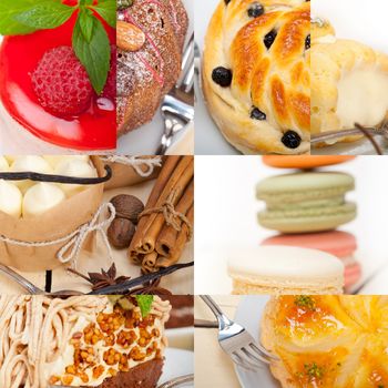 fresh colorful delicious homemade dessert cake selection composition collage 