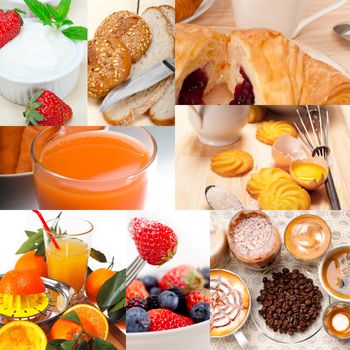 ealthy fresh nutritious vegetarian breakfast collage composition set