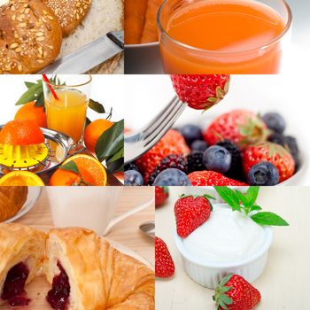 ealthy fresh nutritious vegetarian breakfast collage composition set