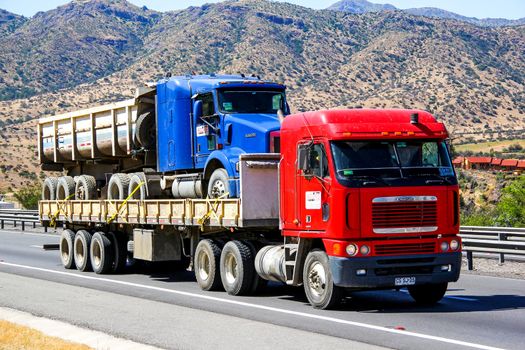 ATACAMA, CHILE - NOVEMBER 19, 2015: Semi-trailer truck Freightliner Argosy at the Pan-American Highway.