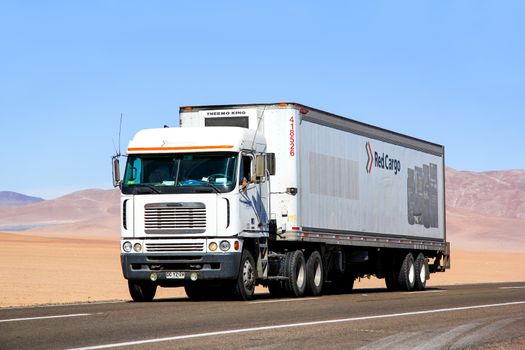 ATACAMA, CHILE - NOVEMBER 14, 2015: Semi-trailer truck Freightliner Argosy at the Pan-American Highway.