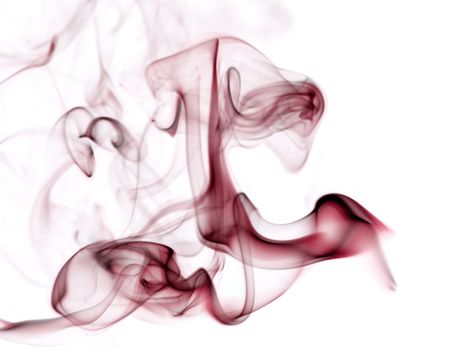 Red purple insence smoke on white background as a symbol of harmony.