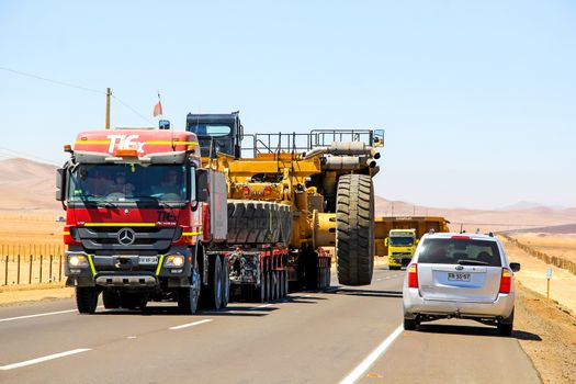 ATACAMA, CHILE - NOVEMBER 18, 2015: Heavy trailer truck Mercedes-Benz Actros at the Pan-American Highway.