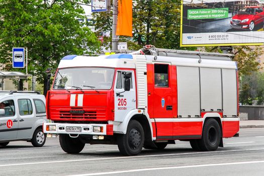 MOSCOW, RUSSIA - MAY 6, 2012: Fire truck Kamaz 43253 in the city street.