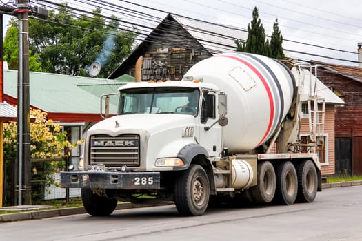 VILLARRICA, CHILE - NOVEMBER 20, 2015: Concrete mixer truck Mack Granite in the town street.