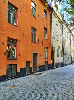 Residential buildings in Gamla Stan, historic center of Stockholm.