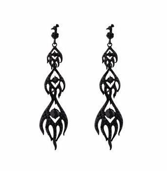 Black earrings with black crystals on a  white background