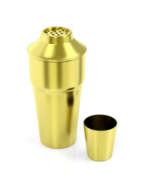 Gold cocktail shaker on shiny white background