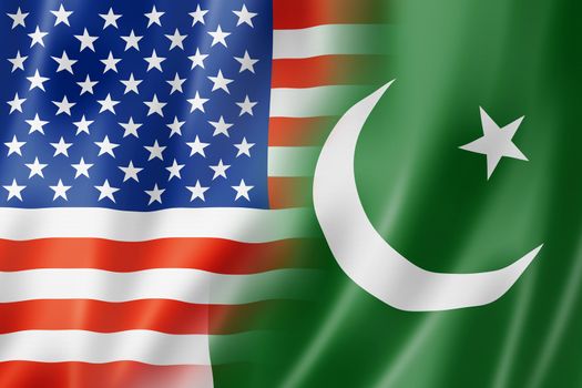 Mixed USA and Pakistan flag, three dimensional render, illustration