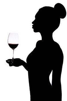 Silhouette of a woman holding the wineglass