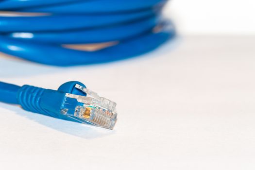 The blue internet cable on white background