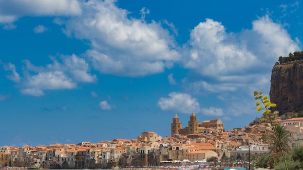 Panorama of the beautiful city of Cefalu, Sicily, Italy, with its famous church.