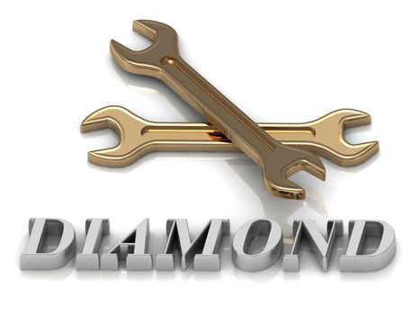 DIAMOND- inscription of metal letters and 2 keys on white background