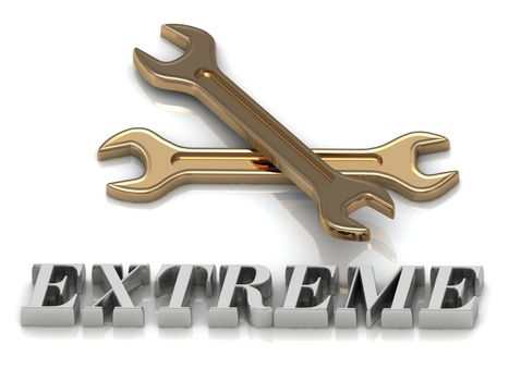 EXTREME- inscription of metal letters and 2 keys on white background