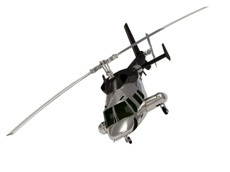 Fighter ARMY Silver helicopter with working propeller front view isolated on white